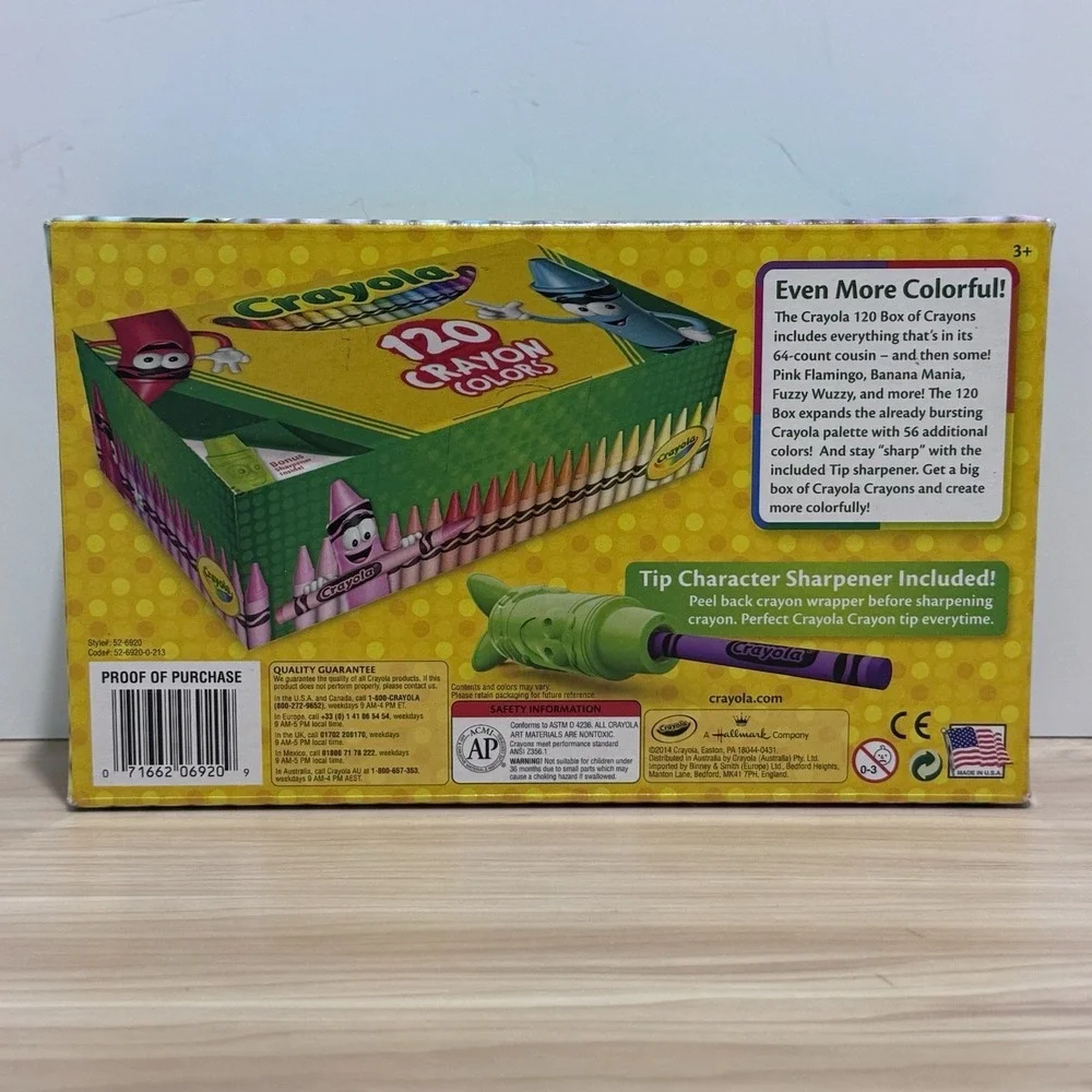 Crayola 120 Box Of Crayons 120 Colors Bonus Character Tip Sharpener Inc 1 Used